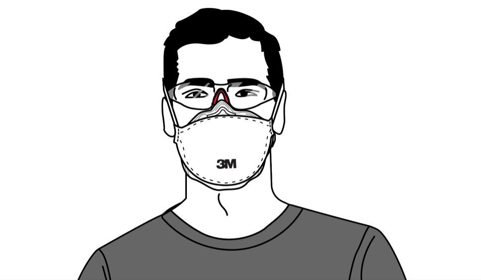 Ilustración de un tipo que usa un respirador desechable con gafas de seguridad.
